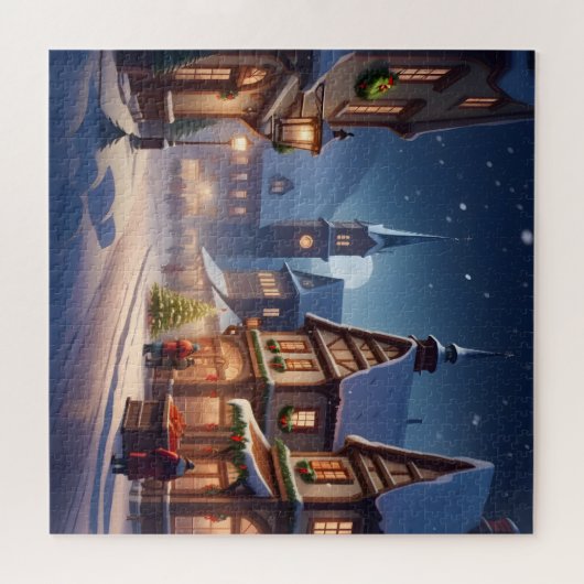 魅力的クリスマス村の冬のワンダーランドの夜 ジグソーパズル (横)