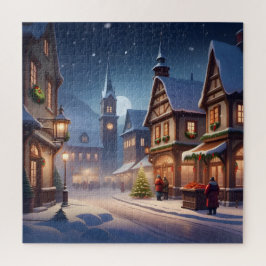 魅力的クリスマス村の冬のワンダーランドの夜 ジグソーパズル