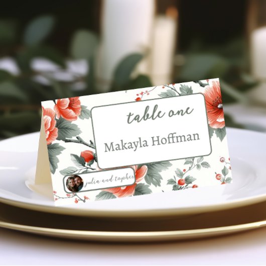 魅力的クリスマス結婚とロマンチックな写真 プレイスカード