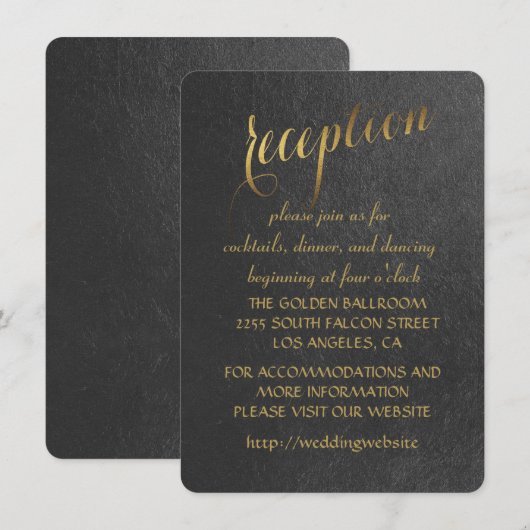 魅力的ゴールド箔ブラックウェディング 招待状 (正面/裏面)