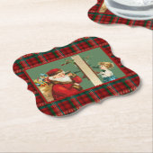 魅力的サンタ・オン・プレイドと電話中の少女 ペーパーコースター (アングル)