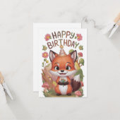 魅力的シンプルキツネ誕生日 カード (正面/裏面インサイチュ)