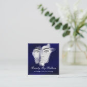魅力的シンプルレトロメイクアップアーティストブルー スクエア名刺 (スタンド正面)