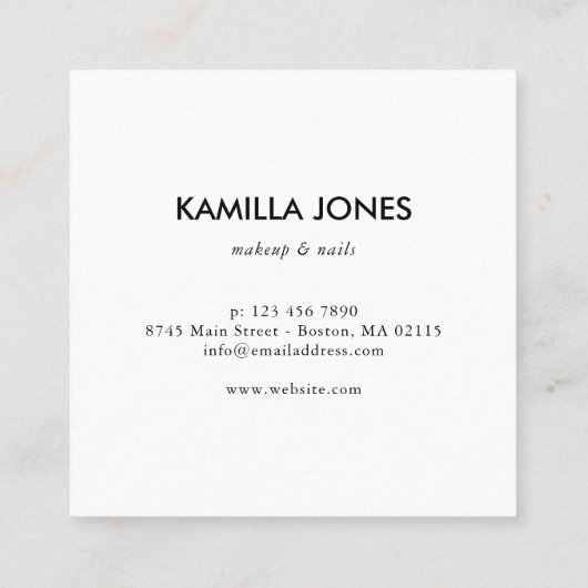 魅力的シンプルレトロメイクアップアーティスト写真 スクエア名刺 (裏面)