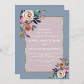 魅力的ダスティブルーミスティバラフローラ結婚金ゴールド 招待状 (正面/裏面)