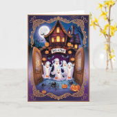 魅力的ハロウィーンキャット&カボンプキンハウス カード (黄色い花)