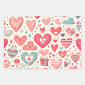 魅力的ハートのパターン ラッピングペーパーシート (正面3)