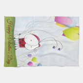 魅力的ハートバルーン付きカラフルラディバグ キッチンタオル (横)