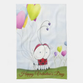 魅力的ハートバルーン付きカラフルラディバグ キッチンタオル (縦)