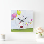 魅力的ハートバルーン付きカラフルラディバグ スクエア壁時計 (ホーム)