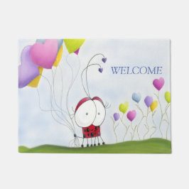 魅力的ハートバルーン付きカラフルラディバグ ドアマット