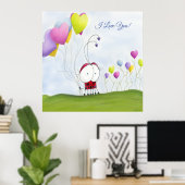 魅力的ハートバルーン付きカラフルラディバグ ポスター (ホームオフィス)