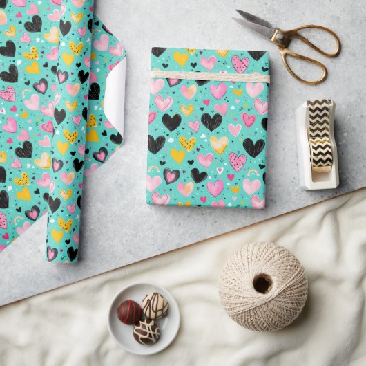 魅力的ハート包装紙 ラッピングペーパー (クラフト)