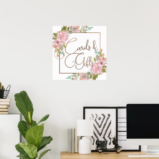 魅力的バラカードとギフト結婚の表記号 ポスター (ホームオフィス)