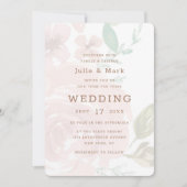 魅力的バラヴィンテージソフトピンク結婚フローラ 招待状 (正面)