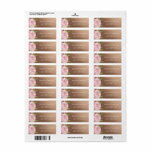 魅力的バラヴィンテージバラ金ゴールド差出人住所 ラベル (フルシート)