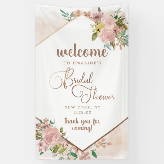 魅力的バラヴィンテージフローラブライダルシャワーへようこそ 横断幕 (縦)