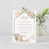 魅力的バラヴィンテージフローラ六角結婚フレーム 招待状 (スタンド正面)