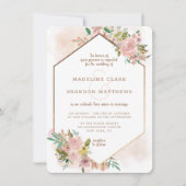 魅力的バラヴィンテージフローラ六角結婚フレーム 招待状 (正面)