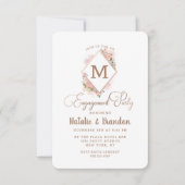 魅力的バラヴィンテージモノグラム婚約パーティ 招待状 (正面)