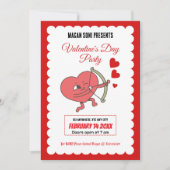 魅力的バレンタインデーパーティー | ハートとバラ 招待状 (正面)
