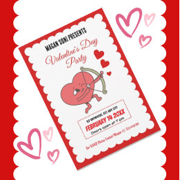 魅力的バレンタインデーパーティー | ハートとバラ 招待状