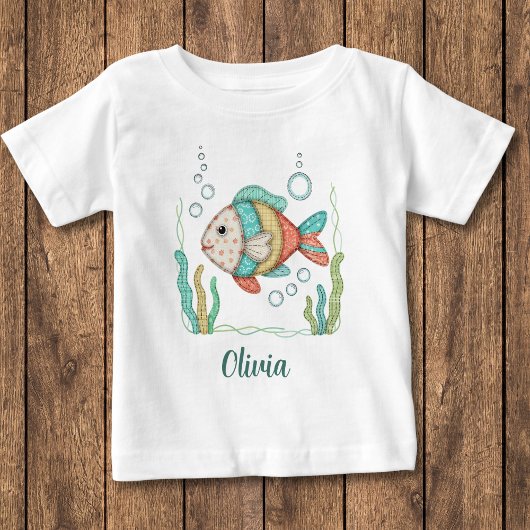 魅力的パッチワーク魚 ベビーTシャツ