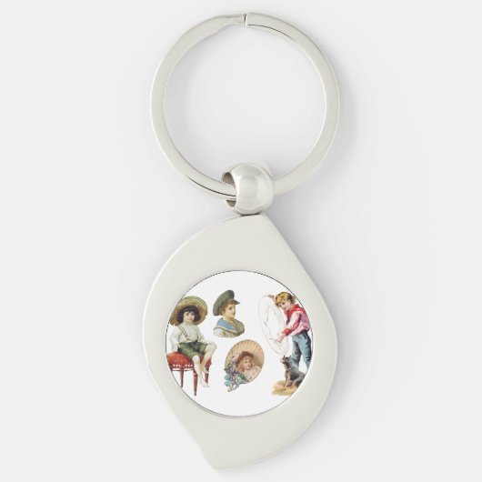 魅力的ビクトリアン子・犬コラージュ キーホルダー (正面)