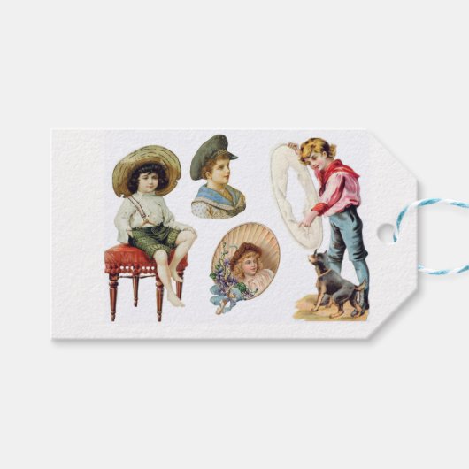 魅力的ビクトリアン子・犬コラージュ ギフトタグ (正面(横))