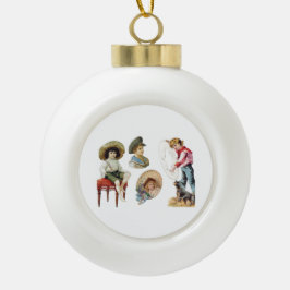 魅力的ビクトリアン子・犬コラージュ セラミックボールオーナメント