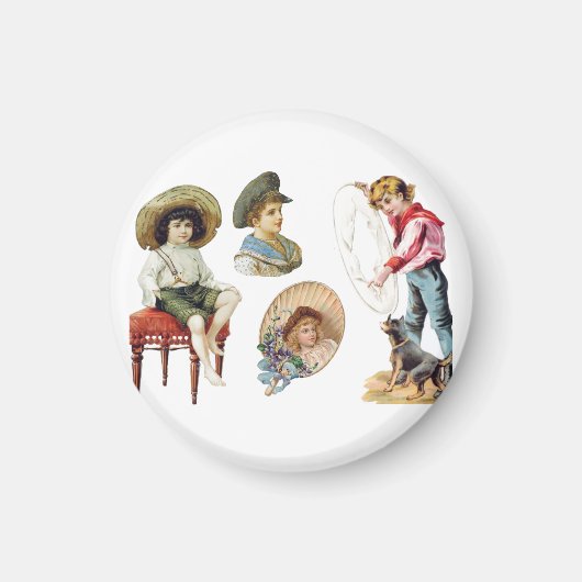 魅力的ビクトリアン子・犬コラージュ マグネット (正面)