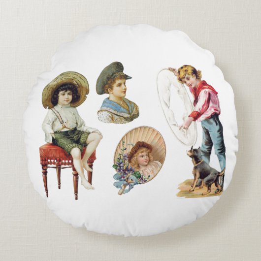 魅力的ビクトリアン子・犬コラージュ ラウンドクッション (正面)