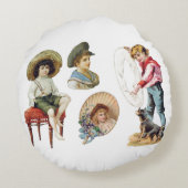魅力的ビクトリアン子・犬コラージュ ラウンドクッション (裏面)