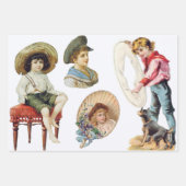 魅力的ビクトリアン子・犬コラージュ ラッピングペーパーシート (正面2)
