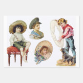 魅力的ビクトリアン子・犬コラージュ ラッピングペーパーシート (正面)