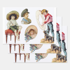 魅力的ビクトリアン子・犬コラージュ ラッピングペーパーシート