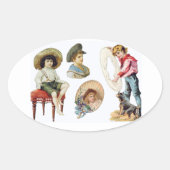 魅力的ビクトリアン子・犬コラージュ 楕円形シール (正面)