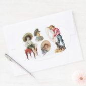 魅力的ビクトリアン子・犬コラージュ 楕円形シール (封筒)