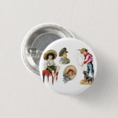 魅力的ビクトリアン子・犬コラージュ 缶バッジ (正面&裏面)