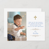 魅力的フォトボーイ金ゴールドクロスバプテスマ サンキューカード (正面/裏面)