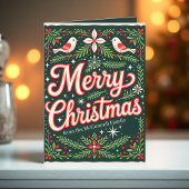 魅力的フォークアートバードとホリーベリークリスマス シーズンカード