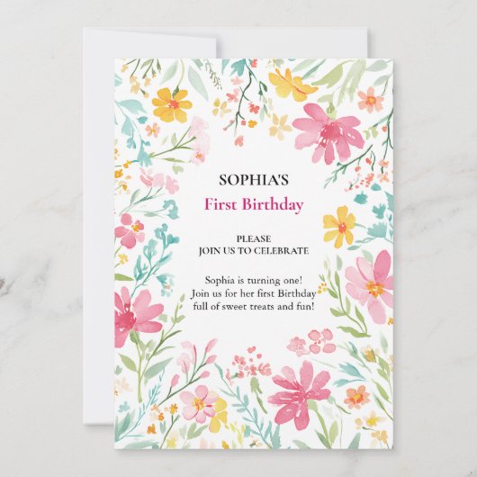 魅力的フローラ最初の誕生日 招待状 (裏面)