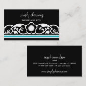 魅力的フローラ縁ど名刺、ターコイズ 名刺 (正面/裏面)