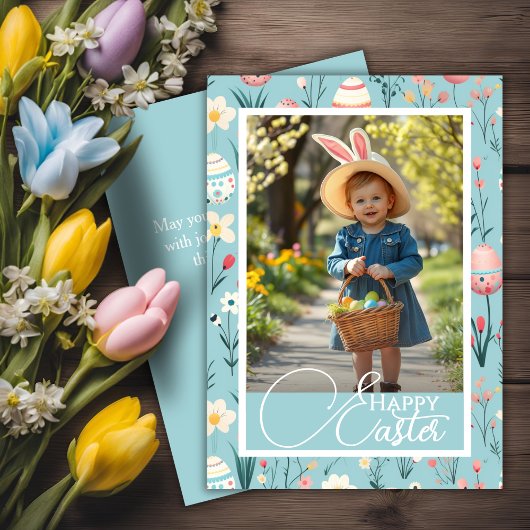 魅力的フローラ&エッグハッピーイースターカスタム写真 シーズンカード