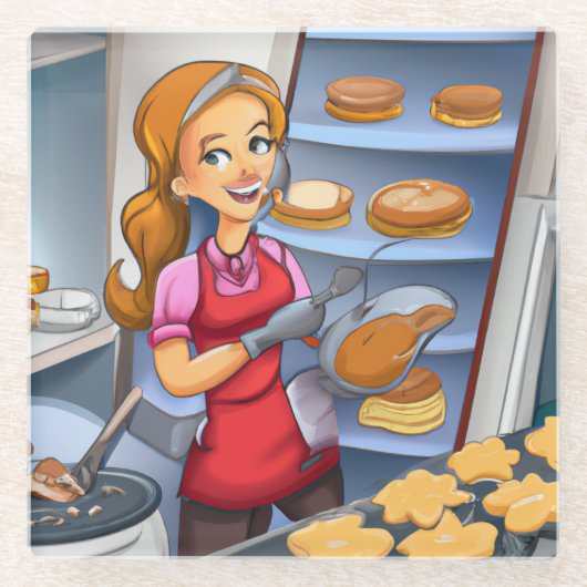 魅力的ベーキング女性ガラスコースター – カスタマイズ可能 ガラスコースター (正面)