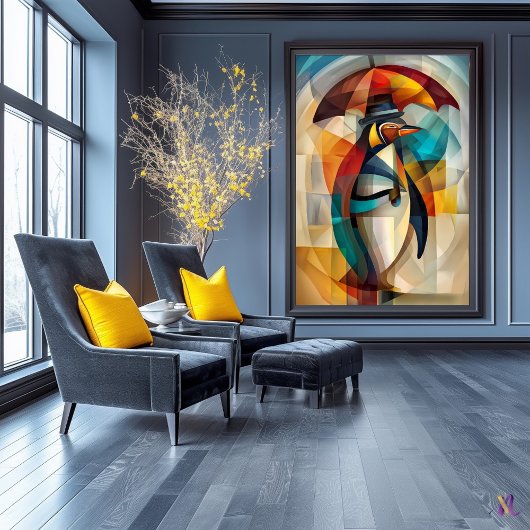 魅力的ペンギン – 雨の中のダンディキュービスト ポスター