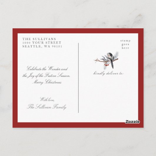 魅力的ホリデークリスマスJOYリース冬の鳥 ポストカード (裏面)
