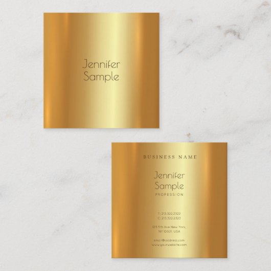 魅力的モダンなエレガント金ゴールドユニークデザインプレーン スクエア名刺 (正面/裏面)