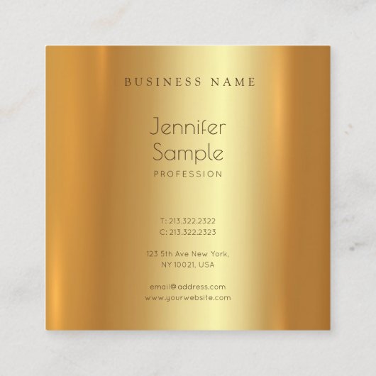 魅力的モダンなエレガント金ゴールドユニークデザインプレーン スクエア名刺 (裏面)