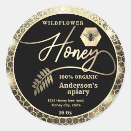 魅力的モダンなスパークル金ゴールドミツバチの台本ハチミツ ラウンドシール